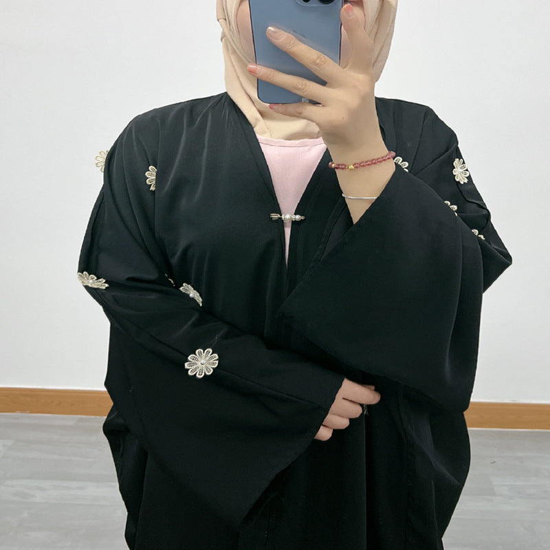 Elegant Bat-Sleeve Embroidered Cardigan Robe