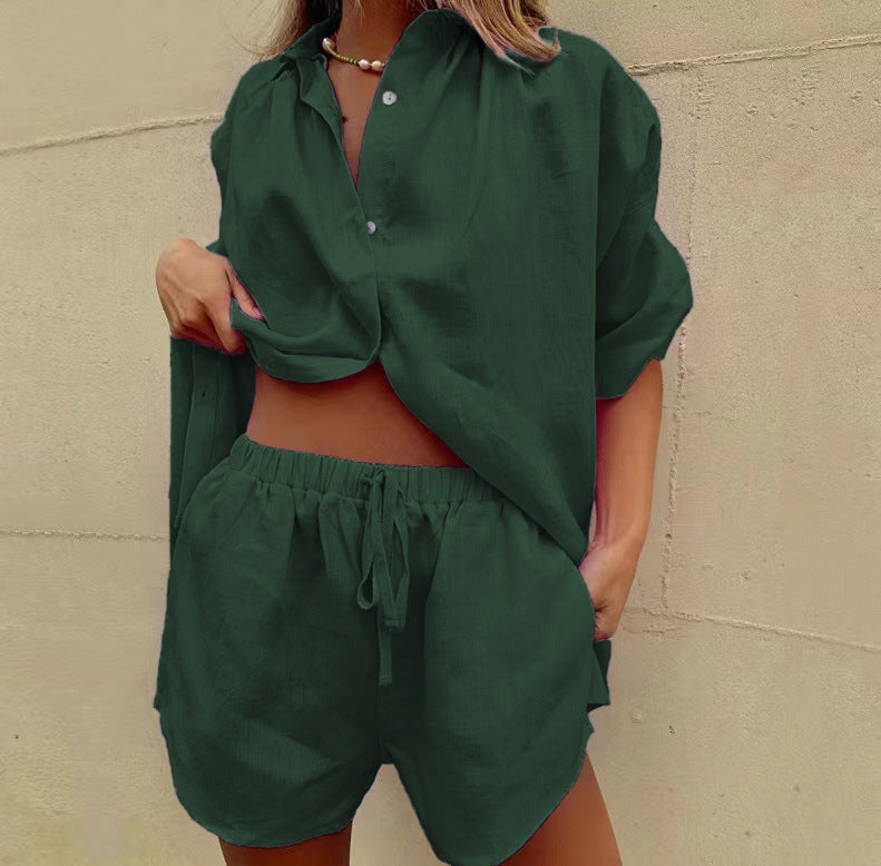 Women's Summer Short Sleeve Shirt and Shorts Set