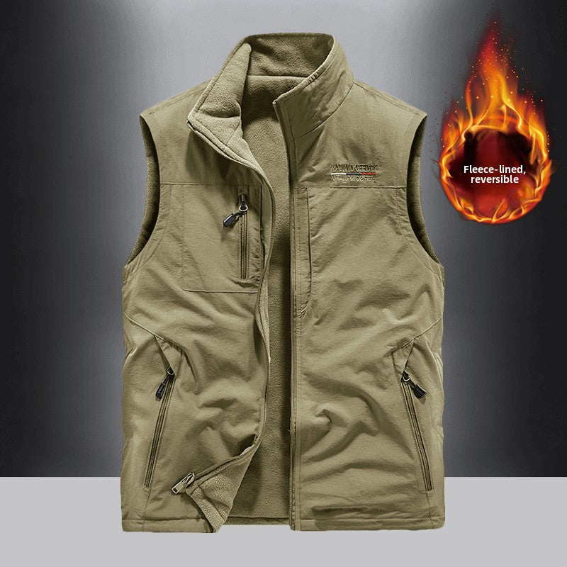 Reversible Fleece-Lined Multi-Pocket Vest for Men