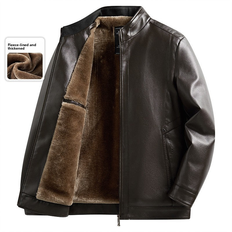 Fur-lined and thickened leather coat - Leather jacket
