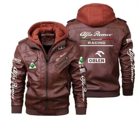 Men's Windproof PU Leather Jacket with Fleece Lining
