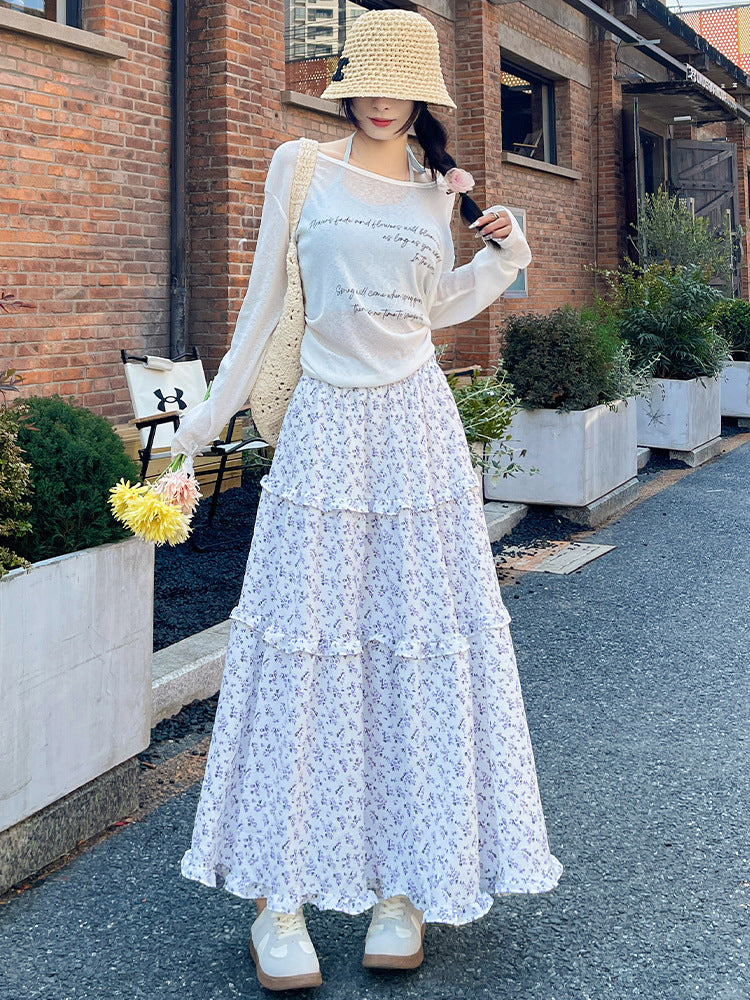 Floral half-length skirt