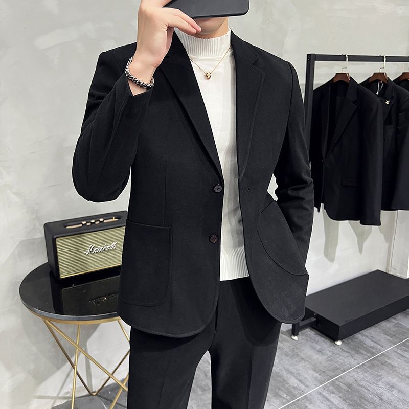 Men's Slim Fit Wool Blend Suit Two-Piece Set
