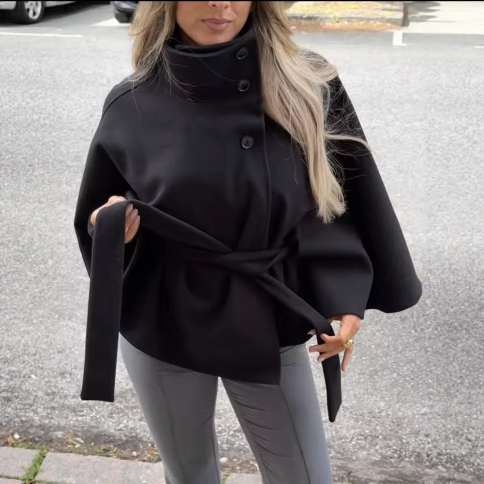 Women's Stylish Bathrobe-Style Coat with Belt