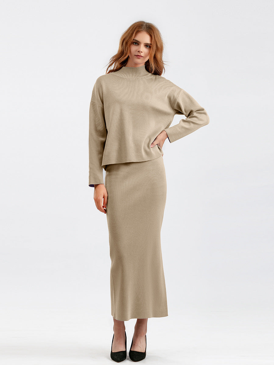 Two-piece set sweater top and long skirt
