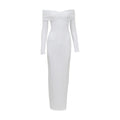 Solid-color sexy French one-shoulder strapless long-sleeved spring and autumn women's dress with pleated and elegant style
