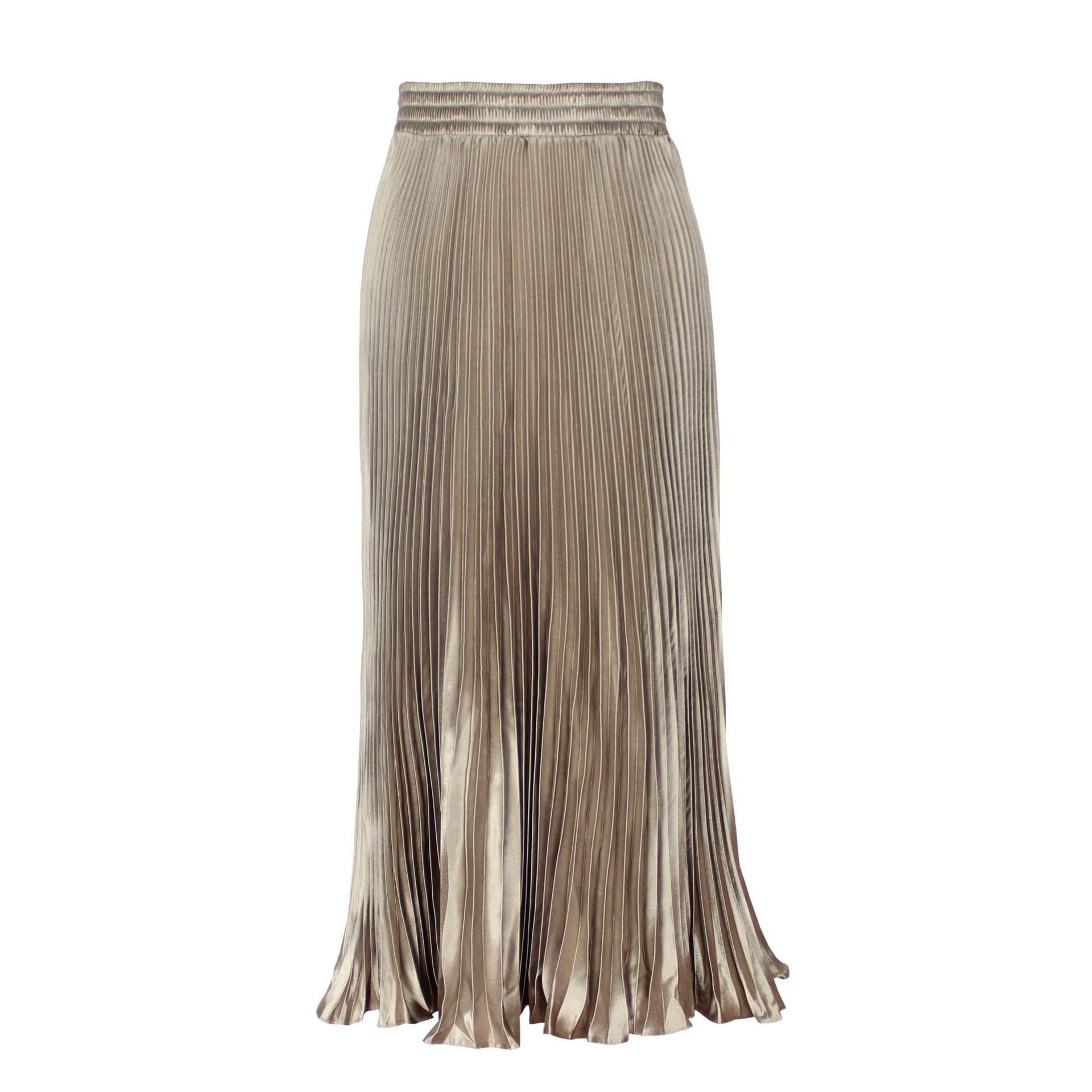 Satin Pleated Midi Skirt High Waist