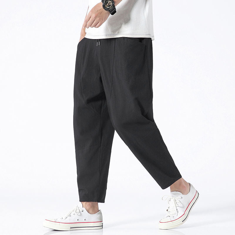Men's Summer Cotton Linen Casual Cropped Pants
