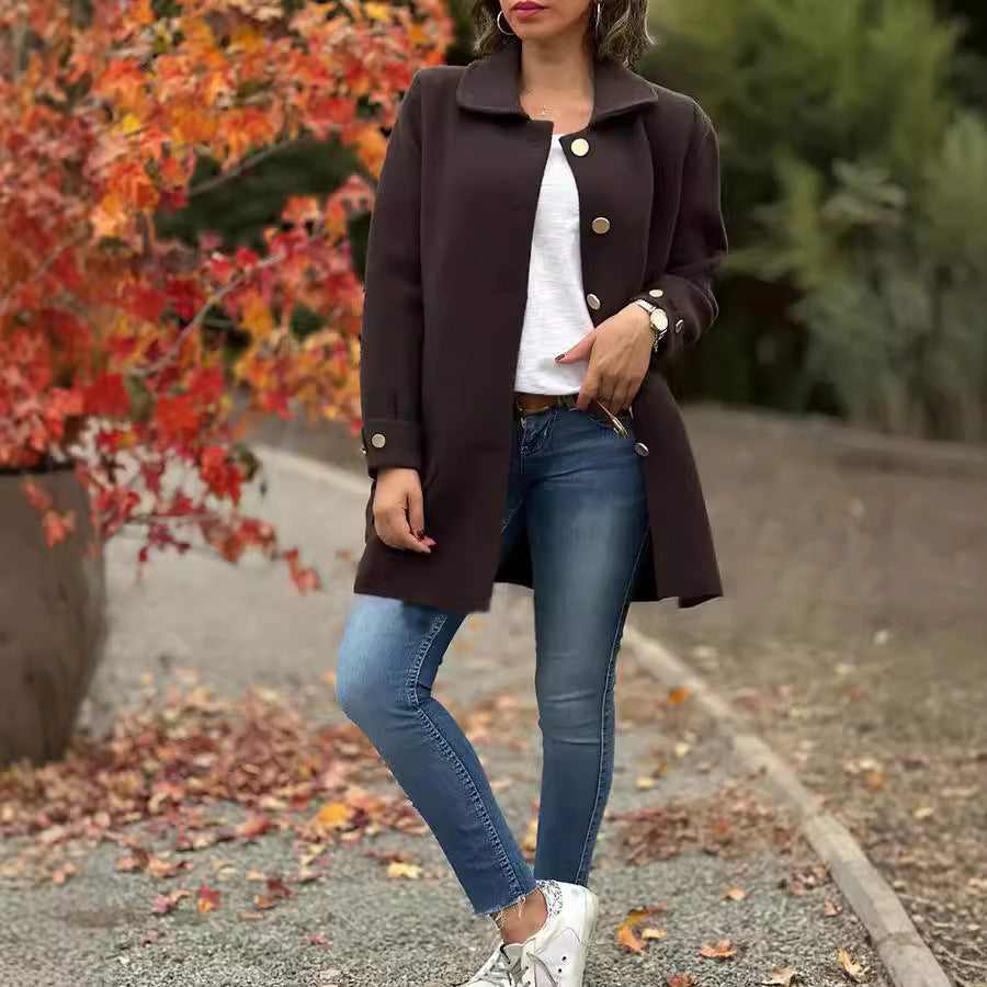 Women's Lapel Bow Woolen Coat