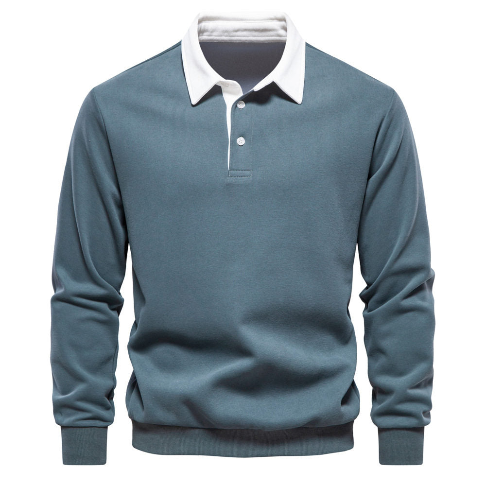 Men's Polo T-Shirt Long-Sleeved Polo Collar Sweatshirt Trendy European Size Men's Casual Versatile Sweatshirt