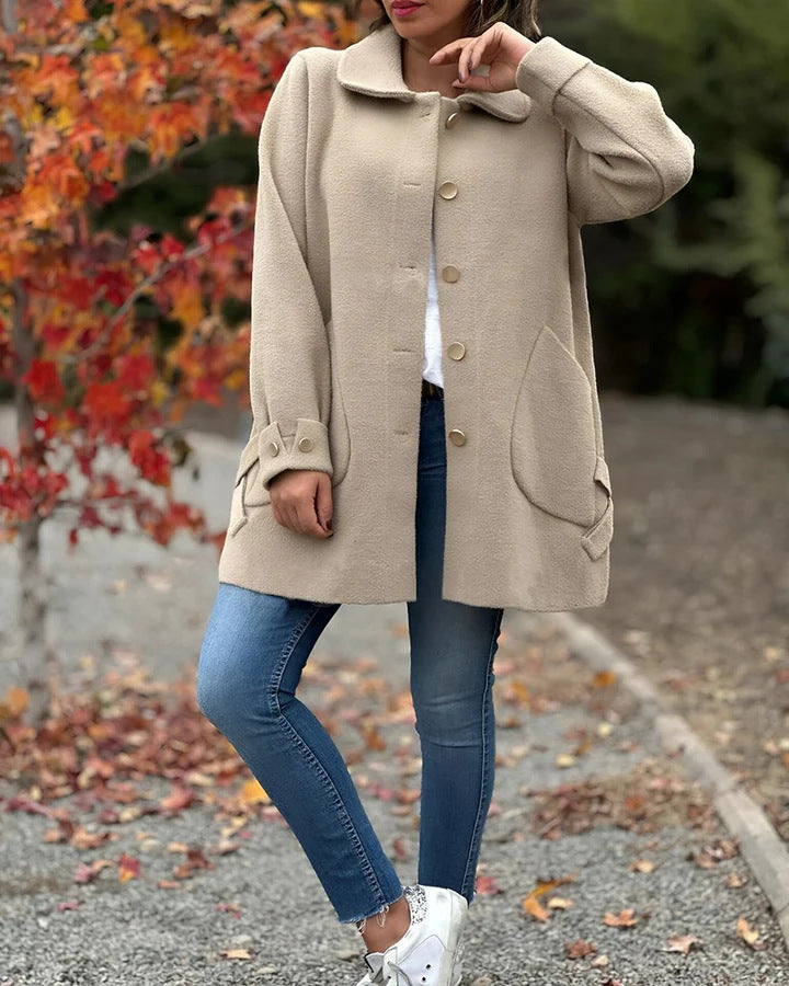 Women's Lapel Bow Woolen Coat