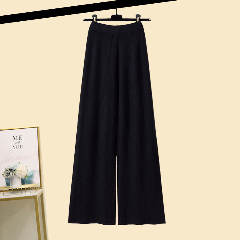 Plus-size women's fall/winter suits - Two-piece set high-neck sweater and wide-leg pants