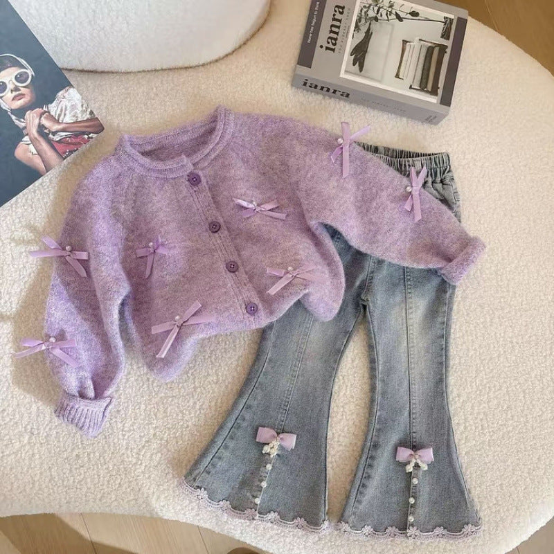 Girls' Letter Print Hooded Sweatshirt and Overalls Set