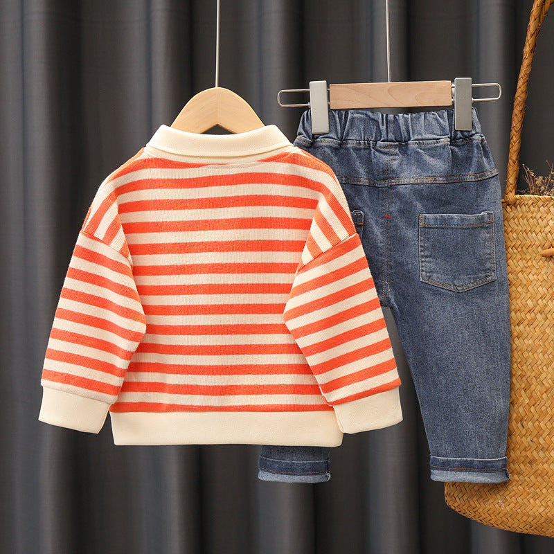 Children's Striped Polo Shirt and Pants Set