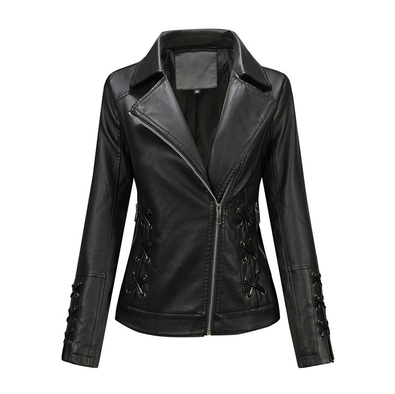 Solid-color women's leather coat