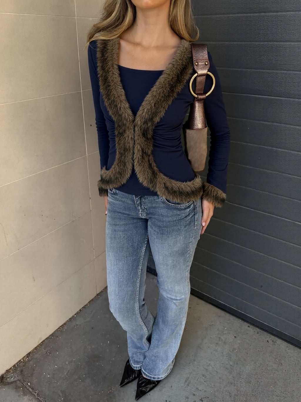 Slim Fit Plush Detail Street Style Jacket