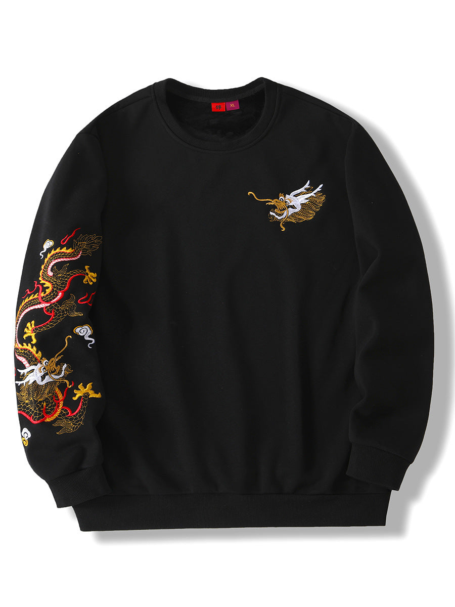 Chinese style embroidered dragon-patterned hoodie