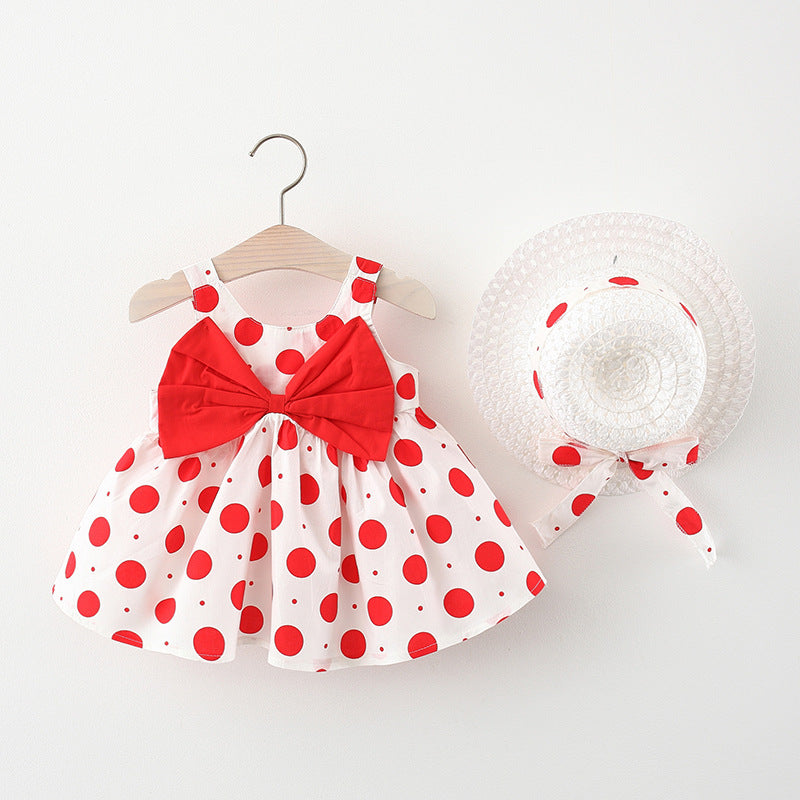Girls' Summer Sleeveless Bow Dress with Hat