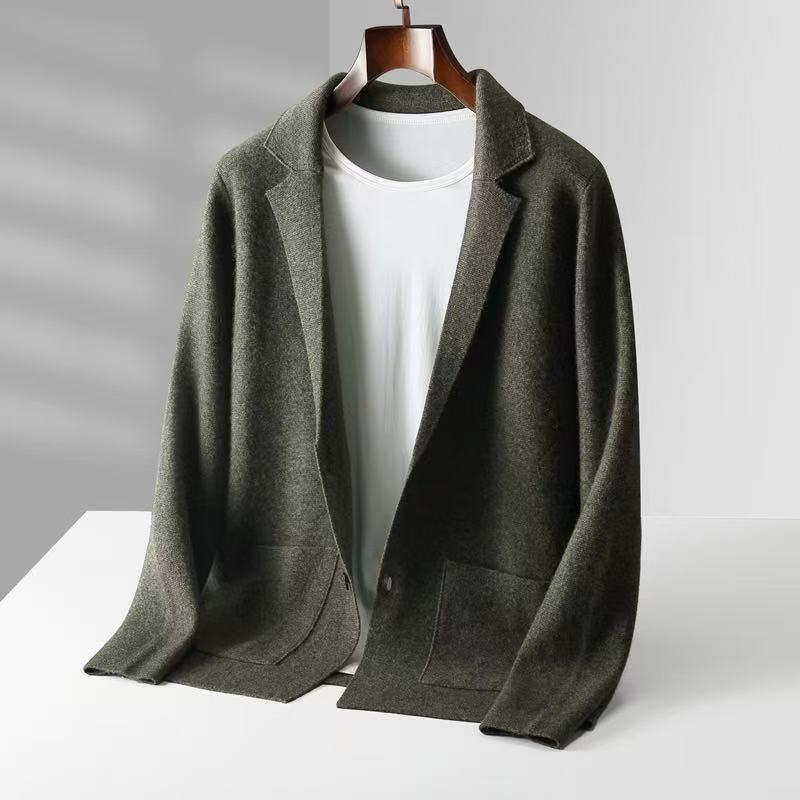 Men's Pure Wool V-neck Cardigan Thickened Sweater