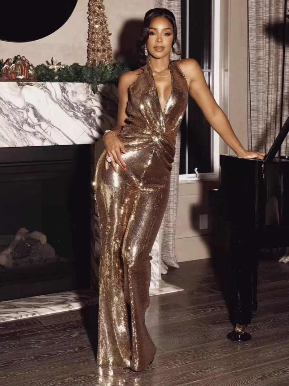 Fashionable sequined jumpsuit for women