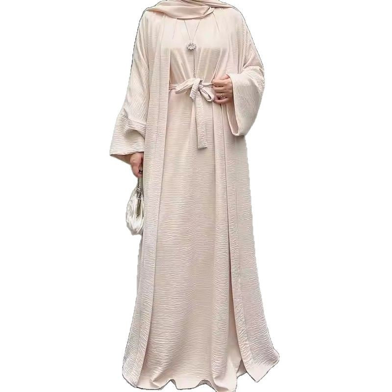 Long robe cardigan dress with two-piece inner layer