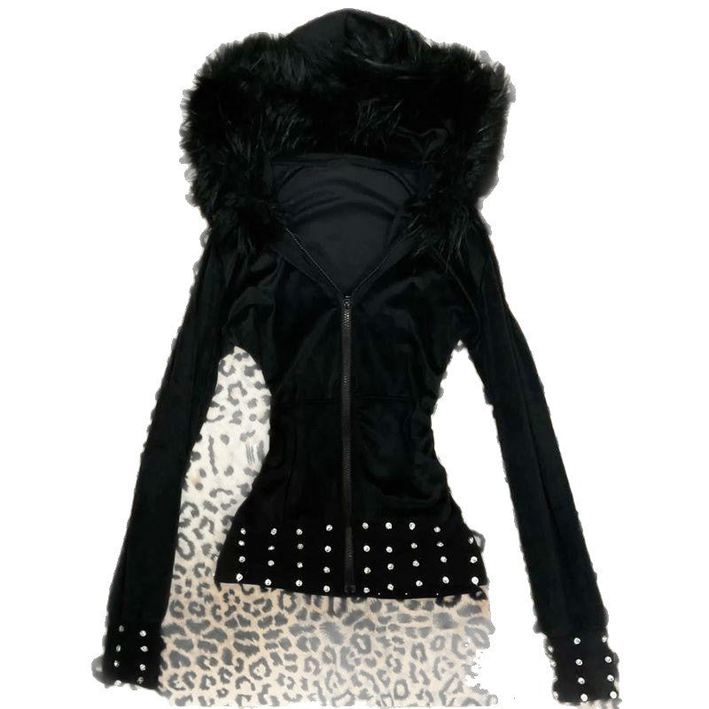 Hooded Diamond Jacket with Zipper