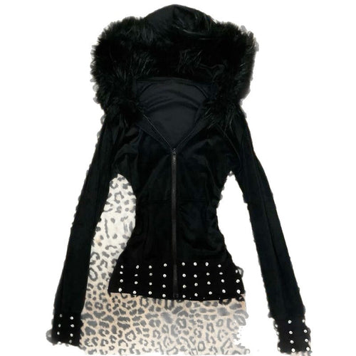 Hooded Diamond Jacket with Zipper