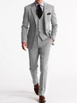 Men's Slim-Fit Herringbone Three-Piece Suit