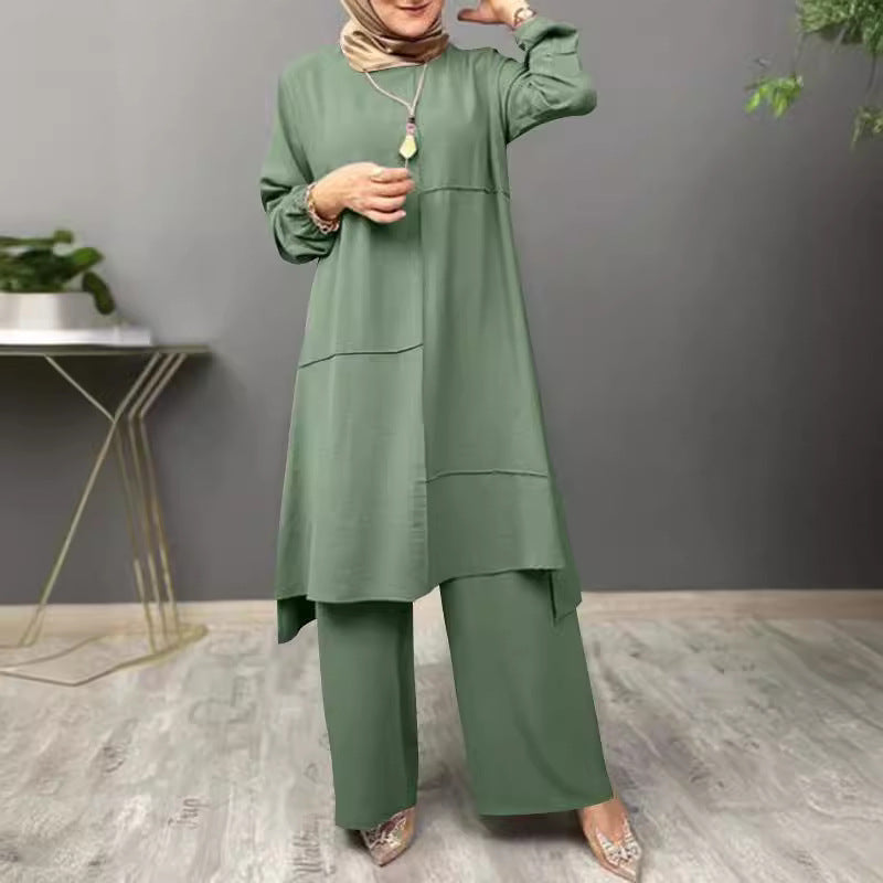 Elegant Puff Sleeve Shirt Wide Leg Pants Suit