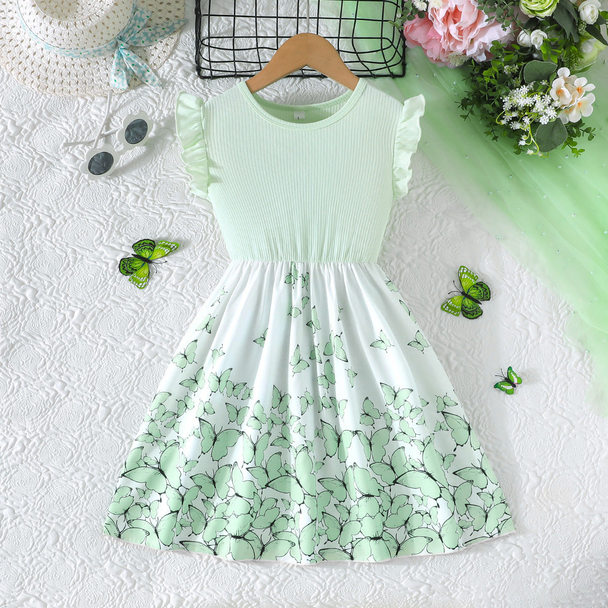 Girls' Flutter Sleeve Butterfly Print Dress