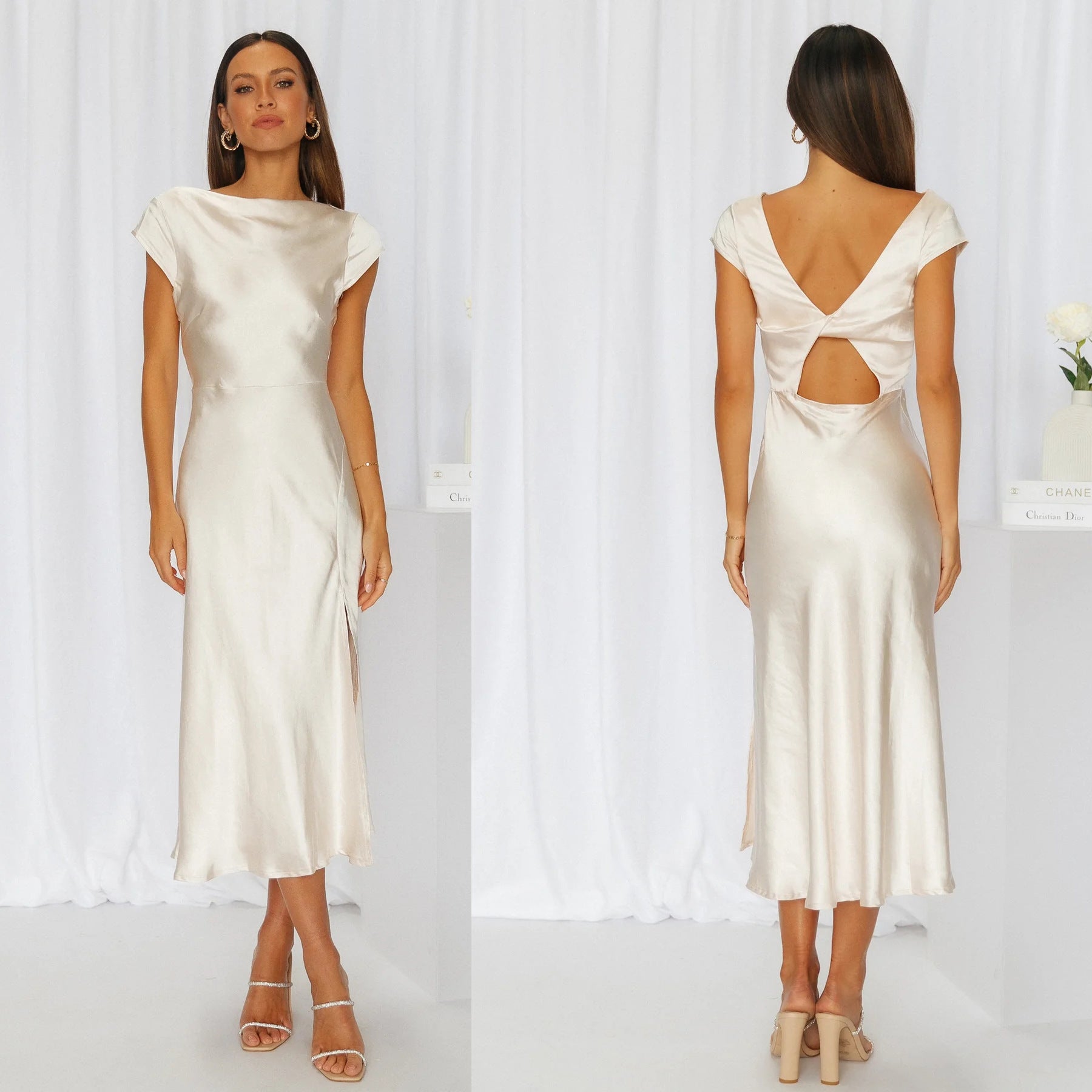 Satin solid-colored dress