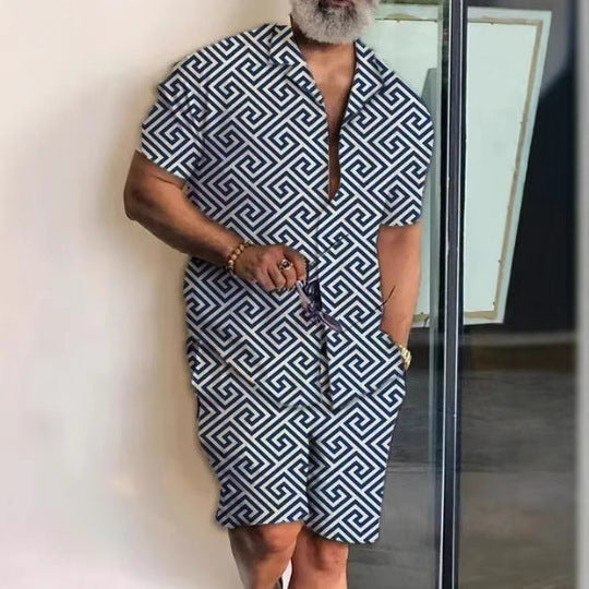 Men's Casual Short-Sleeved Shirt and Shorts Set