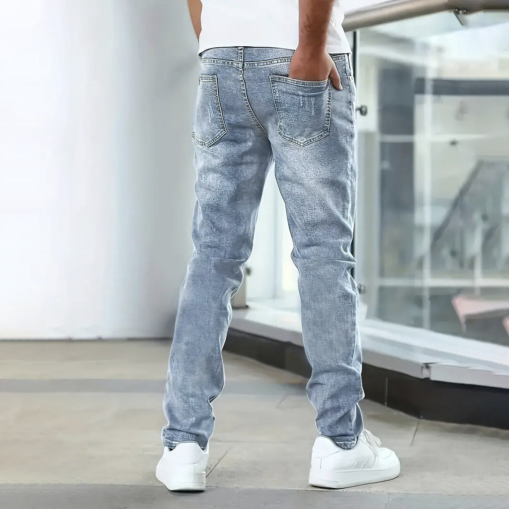 Men's casual solid-colored jeans