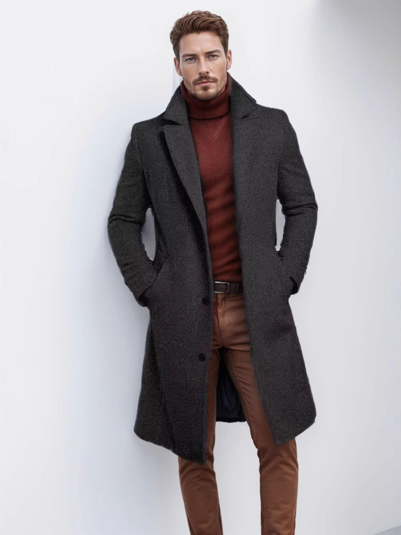 Men's Mid-Length Solid Color Windbreaker Coat