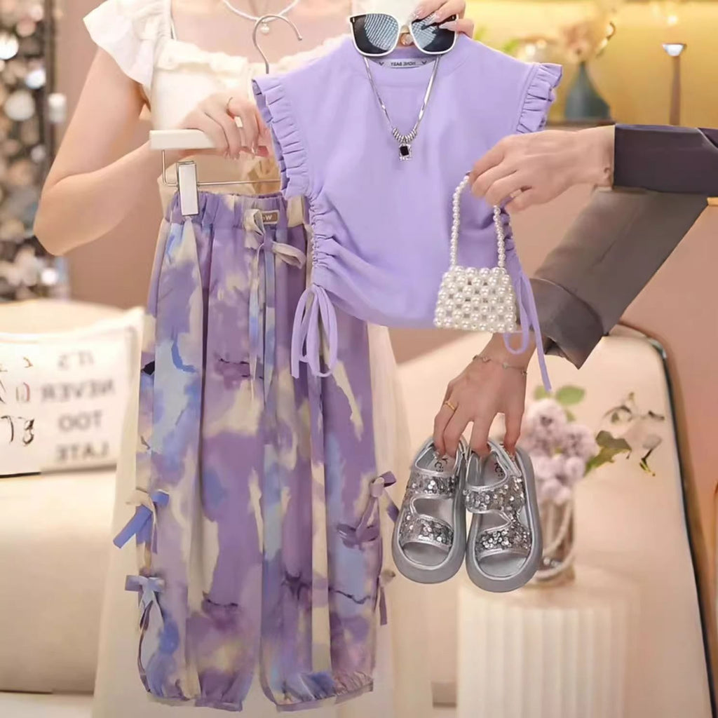 Girls' Sleeveless Vest and Pants Two-Piece