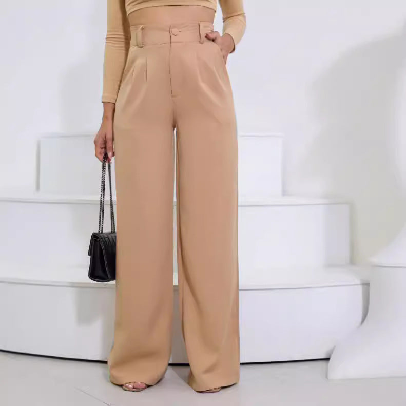 Women's High Waist Casual Straight Leg Trousers