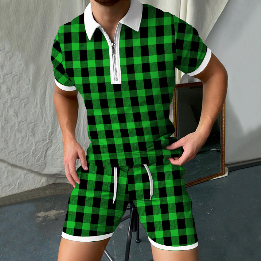 Men's Printed Polo Shirt and Shorts Set