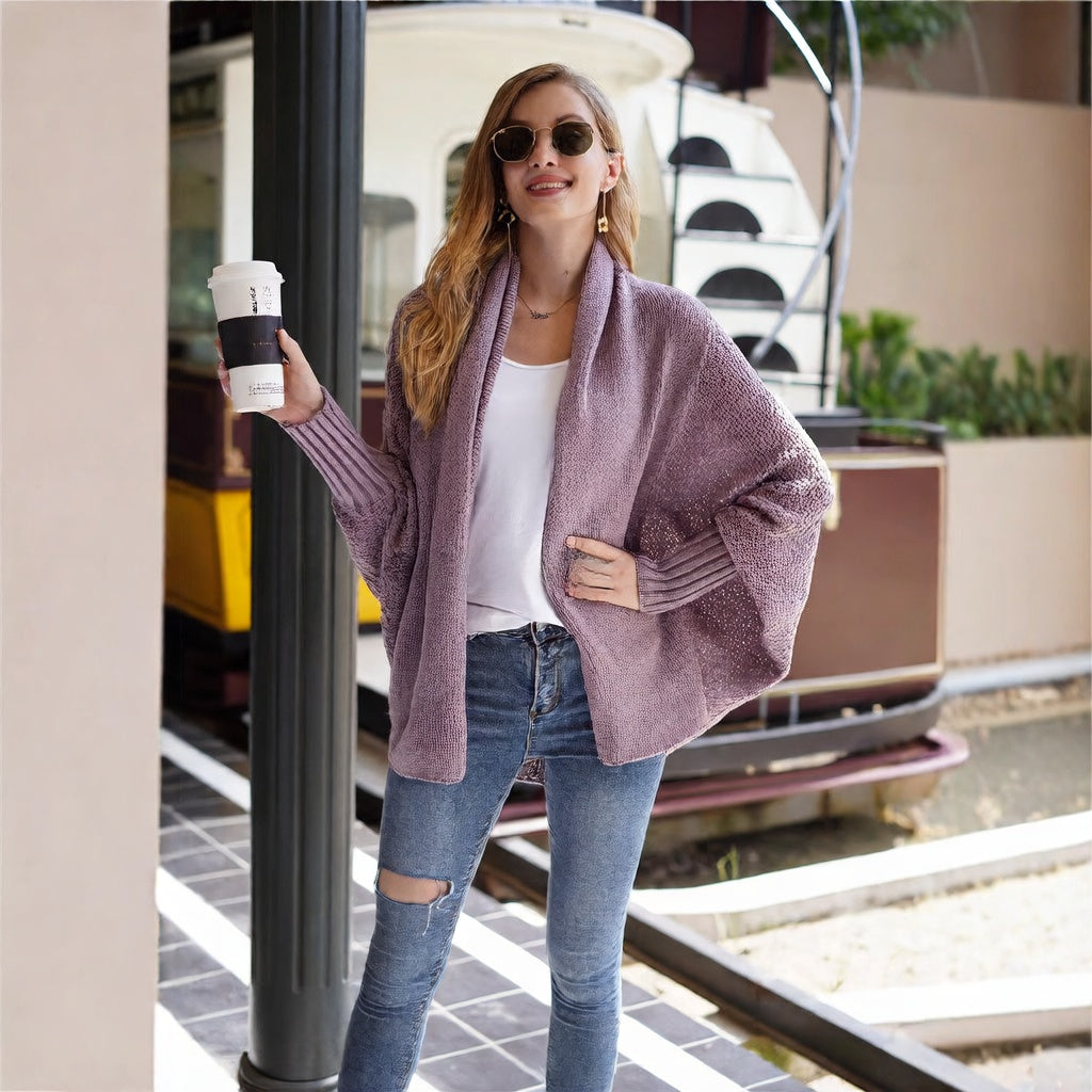 Long and oversized knitted cardigan in large size