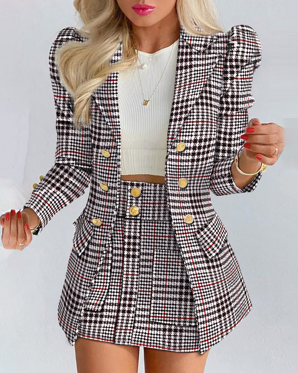 Women's suit set - Cardigan top with short skirt