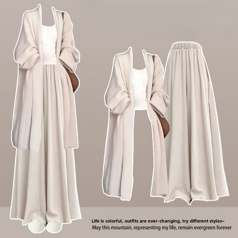Women's pants suit - Three-piece set cardigan, camisole, and culotte trousers