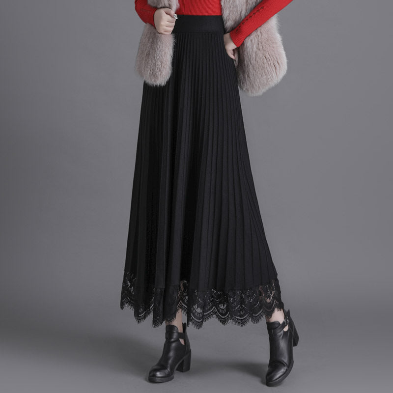 Women's Knitted Pleated Mid-Length Skirt