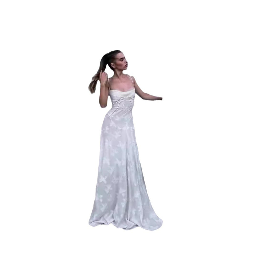 French Lace Sling Dress Women's Elegant Long Skirt