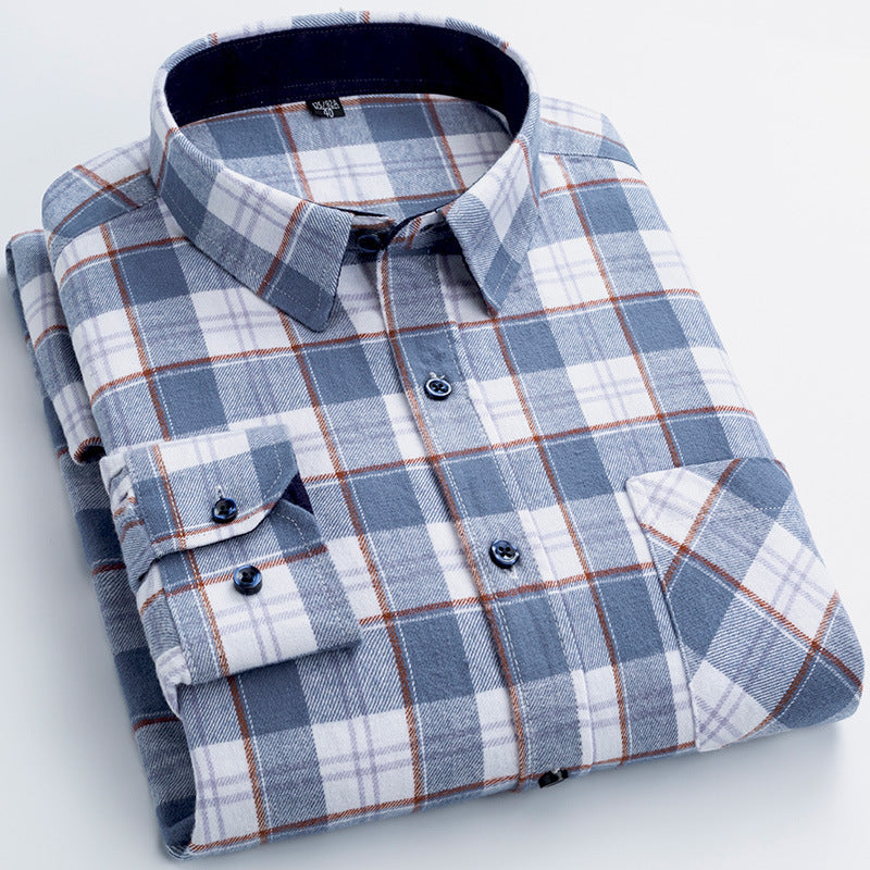Men's Long-Sleeved Cotton Brushed Plaid Shirt