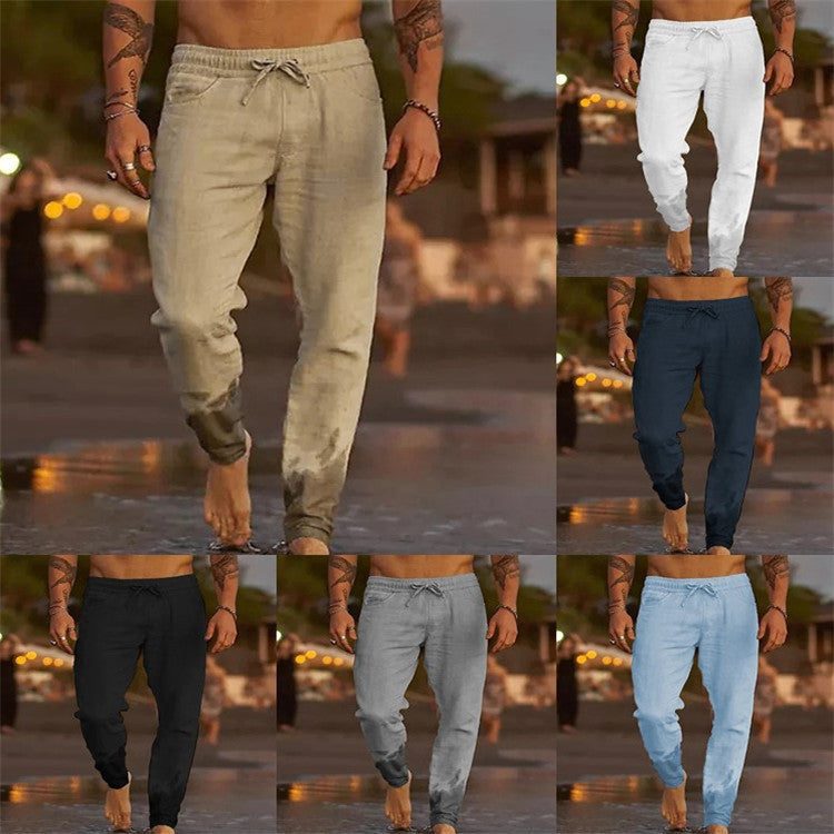Men's Solid Color Drawstring Casual Trousers