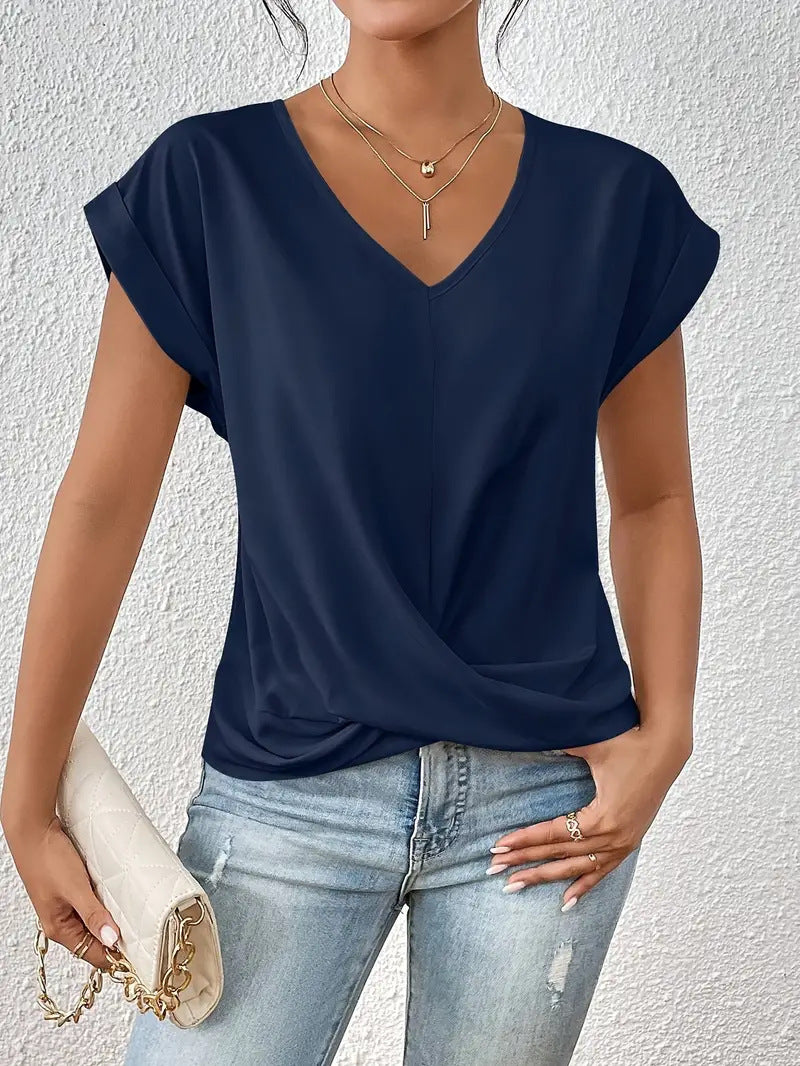Pure Color V Neck T-Shirt