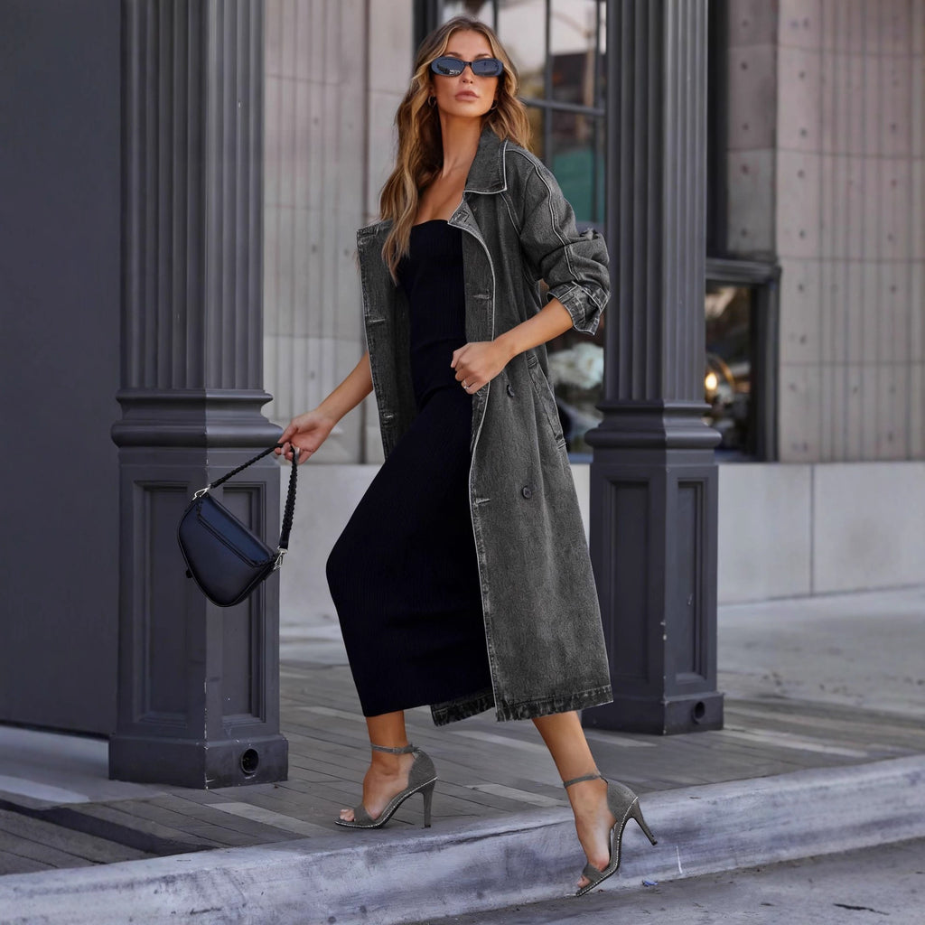 Women's long cardigan denim jacket
