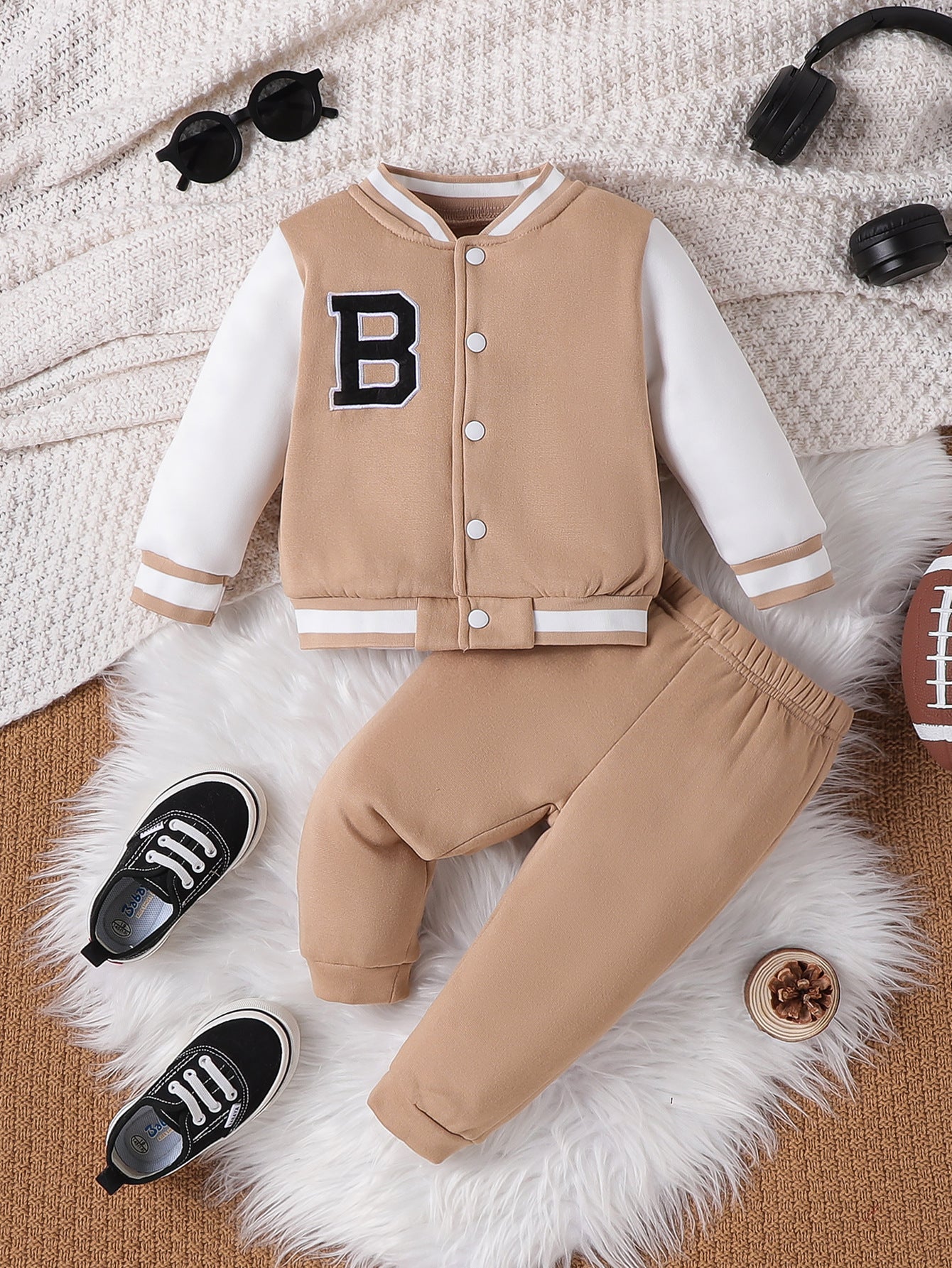 Boys' Letter Embroidered Baseball Suit Set
