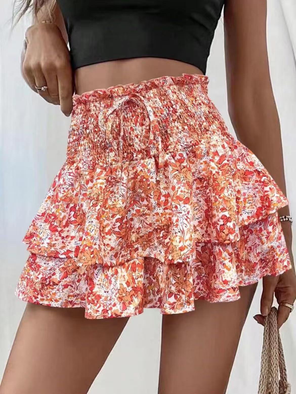 Printed Wide-leg High Waist Casual Shorts