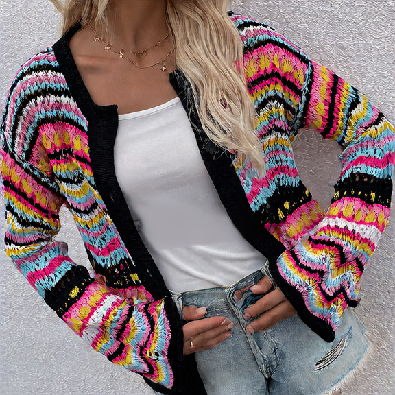 Striped Loose Knit Cardigan for Women