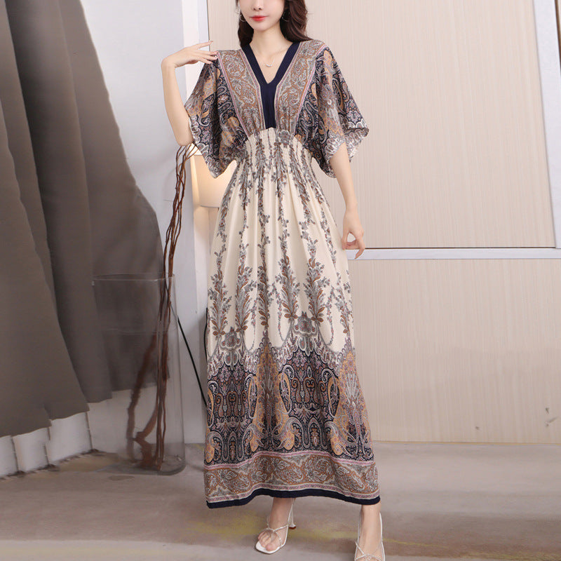 V-neck beach vacation dress